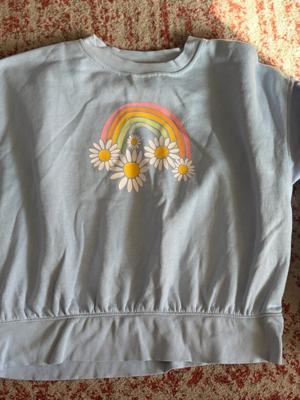 Old Navy Light Blue Sweatshirt with Rainbow Daisy Graphic
